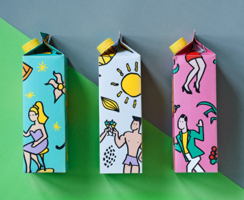 果汁飲料包裝設計，繪出了三組創意插畫，插畫吸取了波普藝術的風格特色