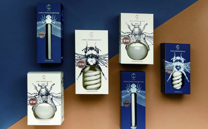 燈具插畫包裝設計,包裝色彩上采用白色和藍色的搭配，增加品牌的品質(zhì)感